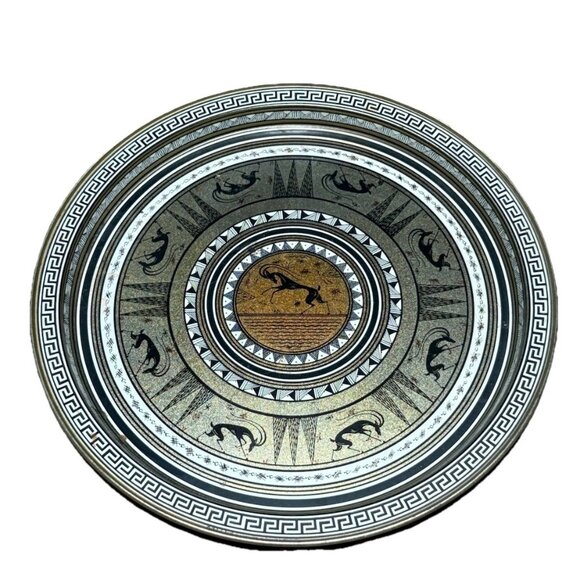 Unbranded Other - Vintage MCM Grecian Etruscan Design Tin Tray Platter Coppertoned Background 13.5